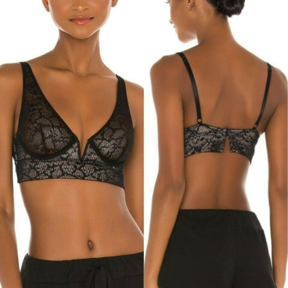 Free People Tameeka Underwire Bra Black Sheer NWT